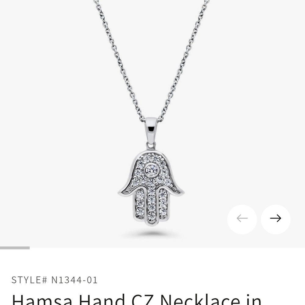 Hamsa Hand CZ Necklace in Sterling Silver - Picture 4 of 7